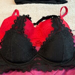 PINK Victoria's Secret Black and Red Lace Bra Set